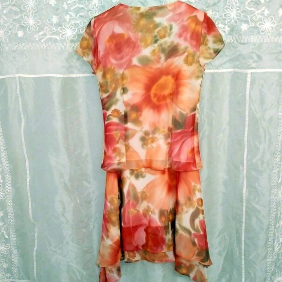 SALE! Chiffon Set: Floral Maxi Skirt & Blouse, Pink & Coral, Wedding Guest, 8 - Picture 6 of 7